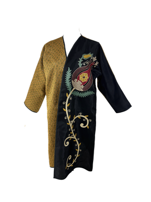 Abaya with Ottoman Tulip Embroidery in Dark Gold and Black