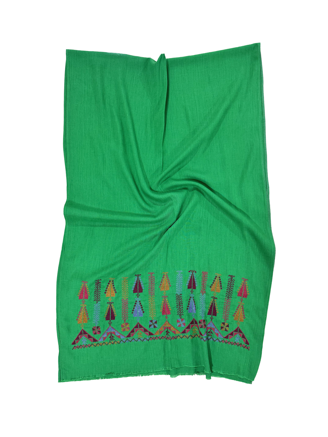 Green Medium Hand Embroidered Scarf