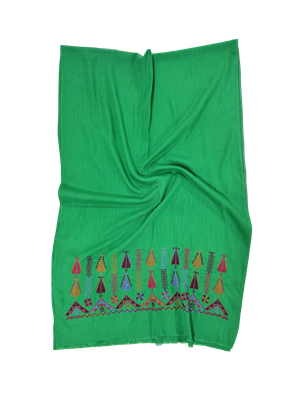 Green Medium Hand Embroidered Scarf