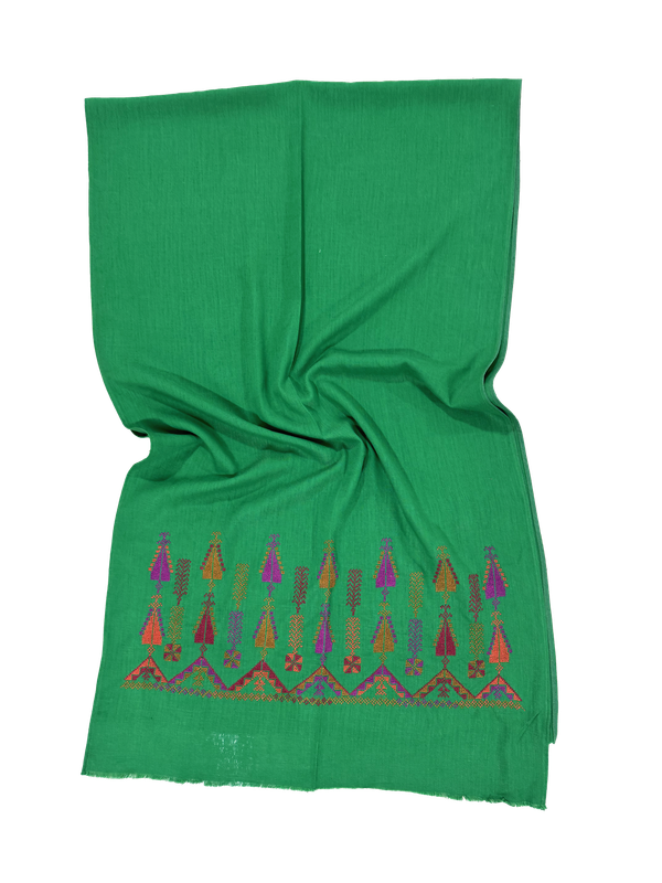 Green Medium Hand Embroidered Scarf