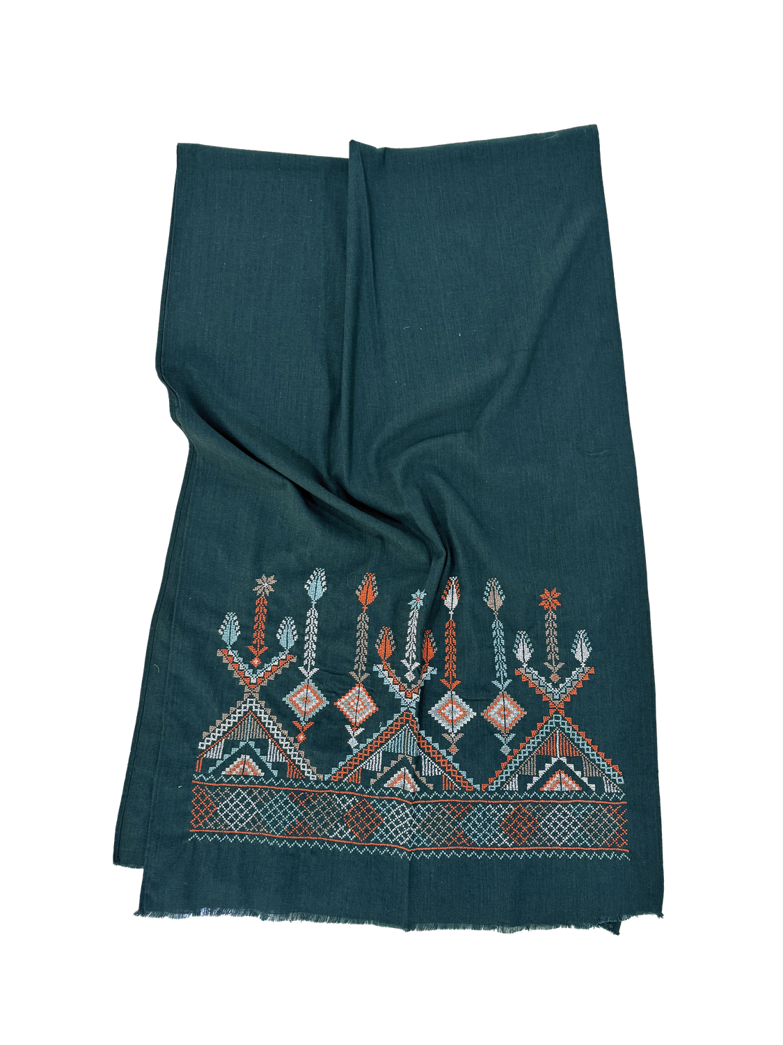 Dark Green Hand Embroidered Scarf