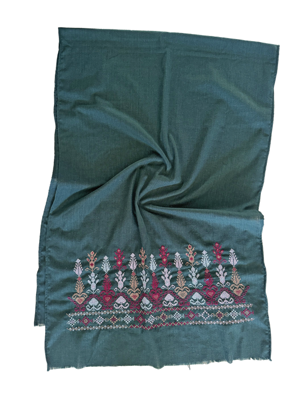 Dark Green Hand Embroidered Scarf