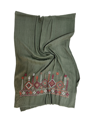Olive Green Medium Embroidered Scarf