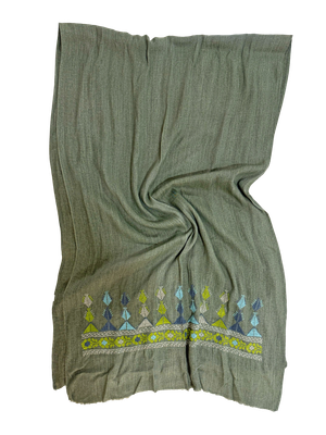 Olive Green Medium Embroidered Scarf