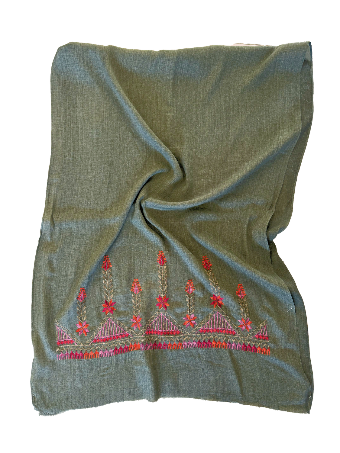 Olive Green Medium Embroidered Scarf