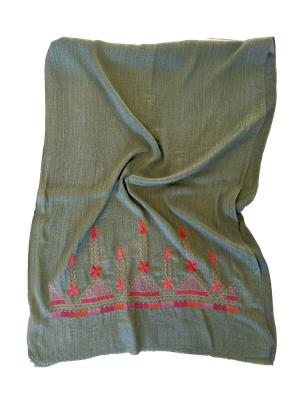 Olive Green Medium Embroidered Scarf