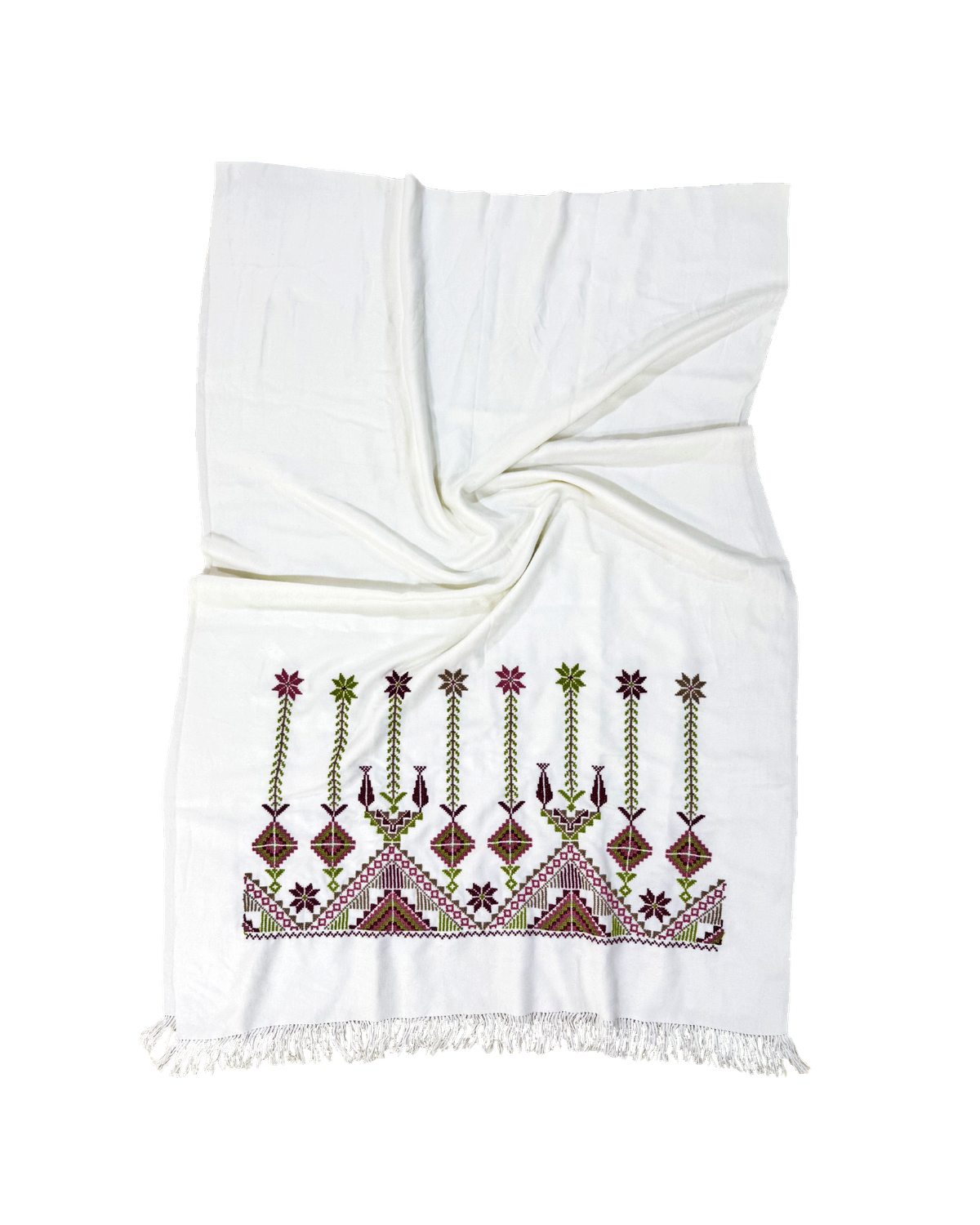 Nadia Dajani x UNHCR Embroidered Wool Scarf in White