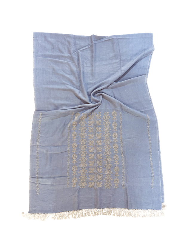 Nadia Dajani x UNHCR Embroidered Wool Scarf in Blue