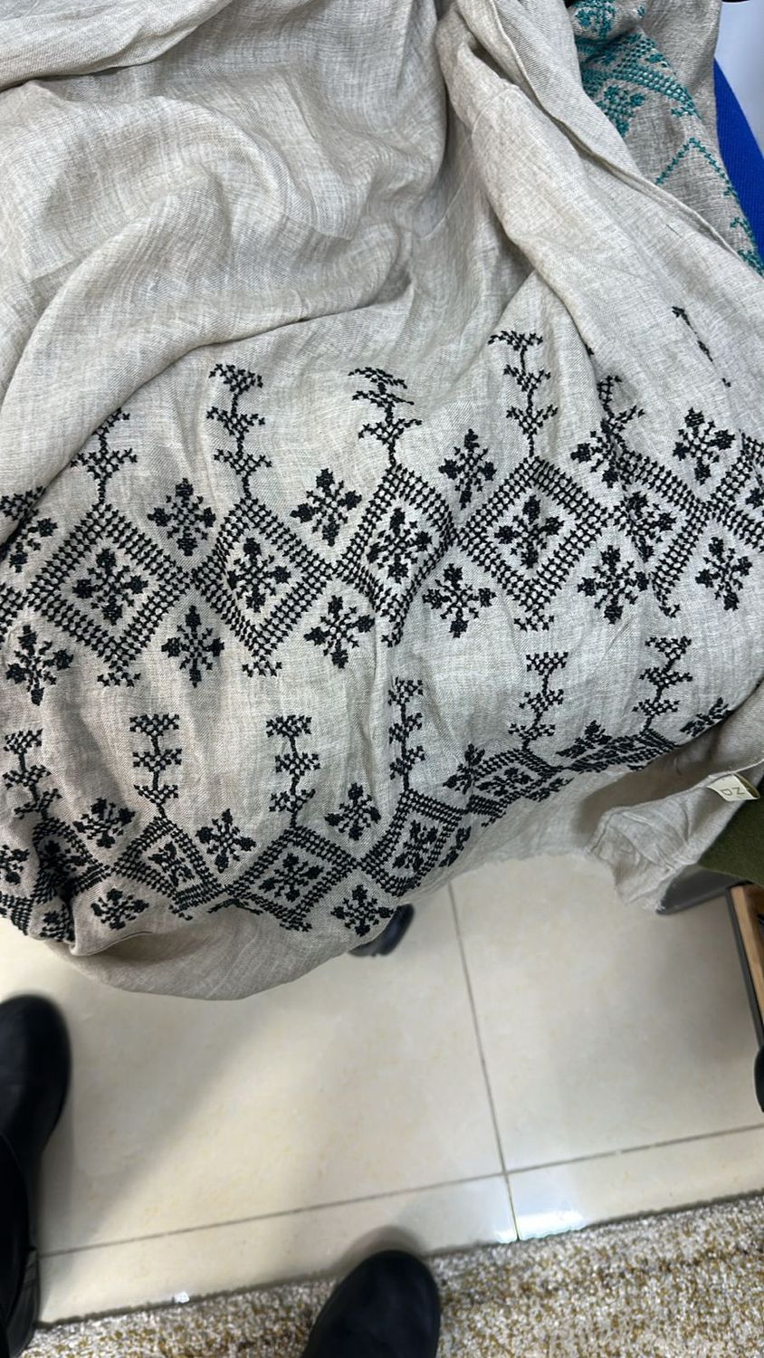 Nadia Dajani x UNHCR Lightly Embroidered Scarf in Beige