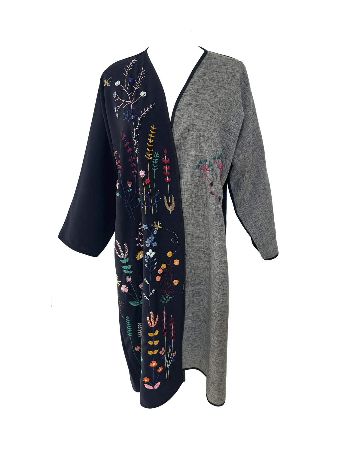 Nadia Dajani x UNHCR Black and Grey Floral Embroidered Abaya