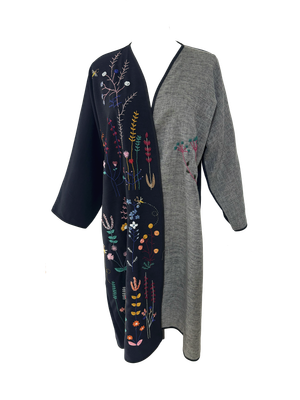 Nadia Dajani x UNHCR Black and Grey Floral Embroidered Abaya