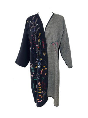 Nadia Dajani x UNHCR Black and Grey Floral Embroidered Abaya