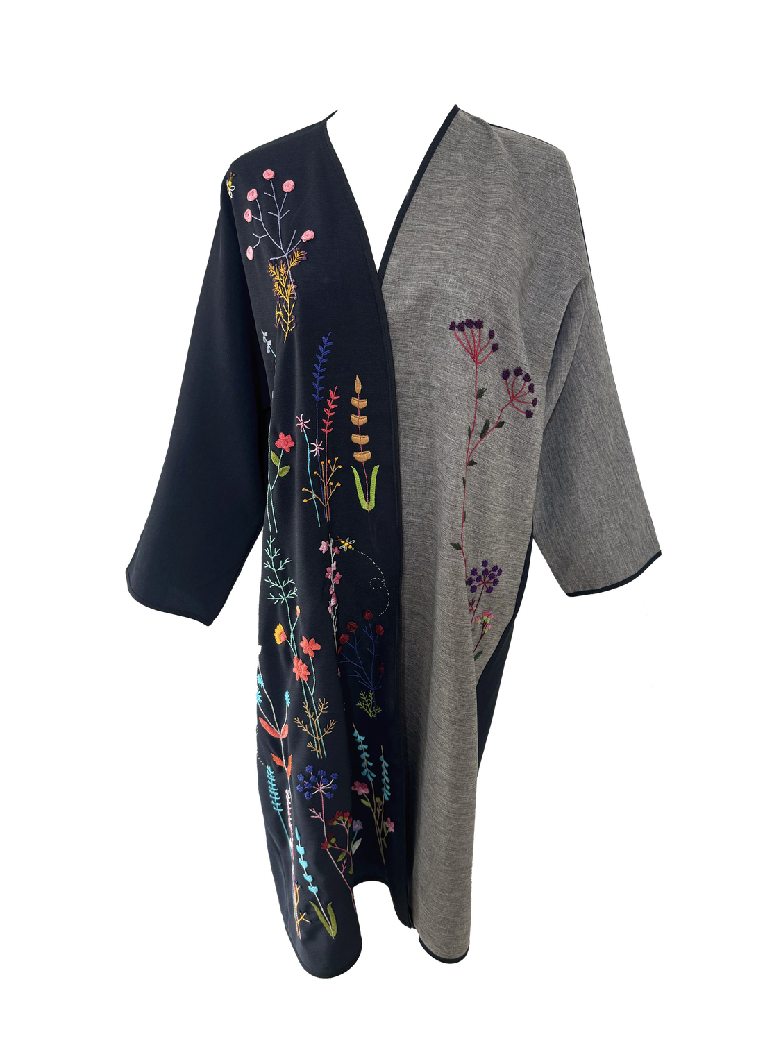 Nadia Dajani x UNHCR Grey and Black Floral Embroidered Abaya