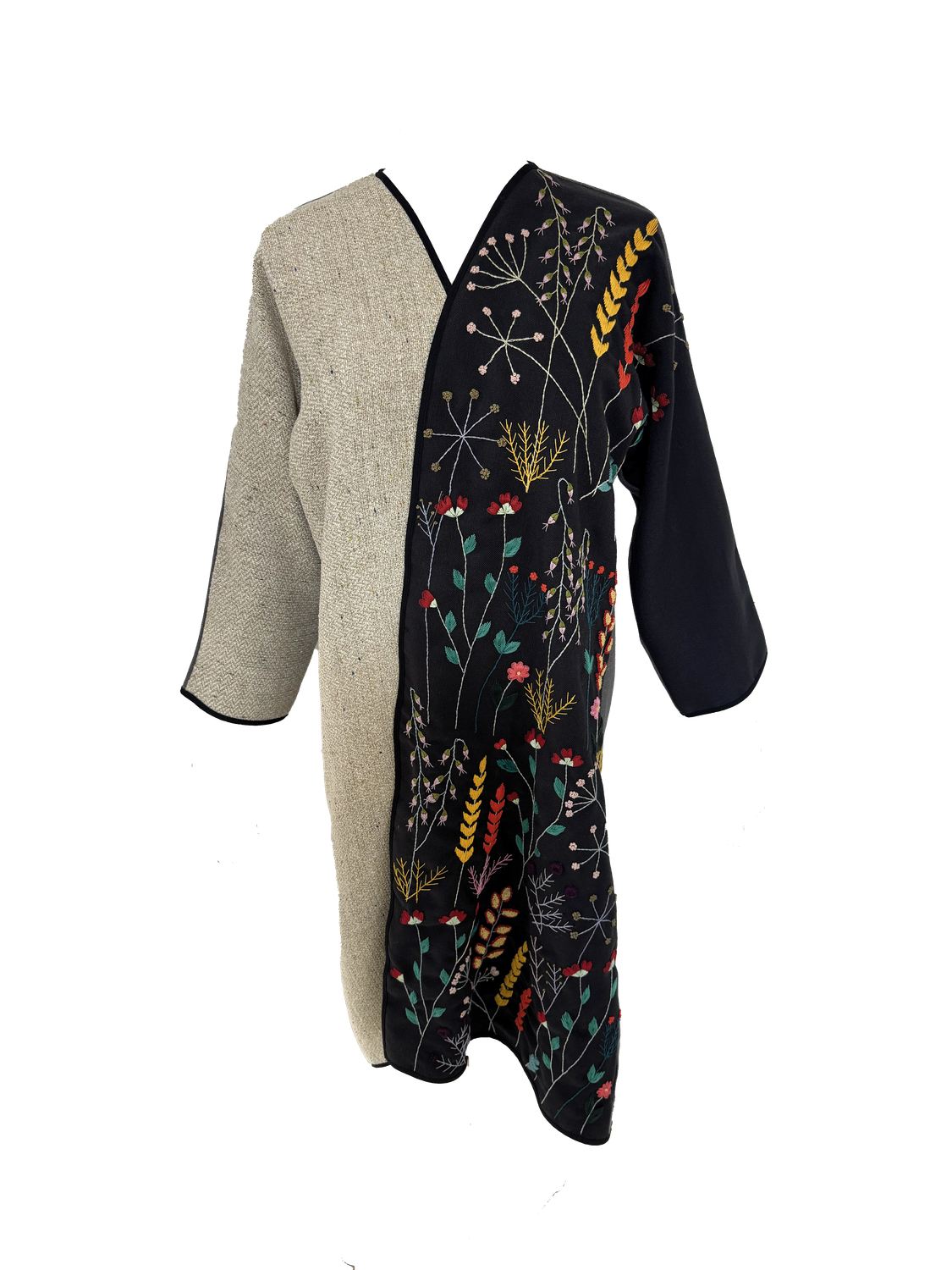 Nadia Dajani x UNHCR Beige and Black Floral Embroidered Abaya