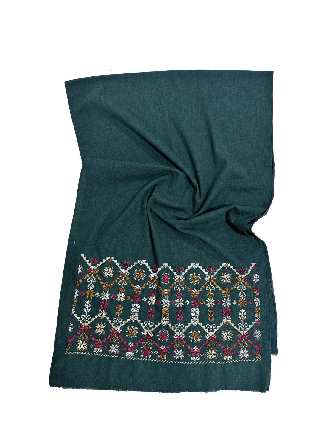 Nadia Dajani x UNHCR Embroidered Scarf in Olive Green