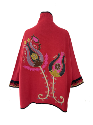 The Bright Red Round Jacket With Tulip Embroidery