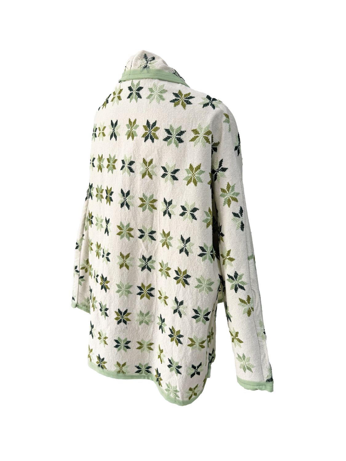 The Heavily Embroidered Round Jacket in White with Green Embroidery