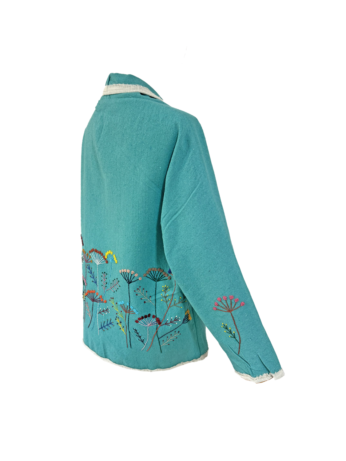 Nadia Dajani x UNHCR Abstract Floral Round Jacket in Turquoise with Pastel Embroidery