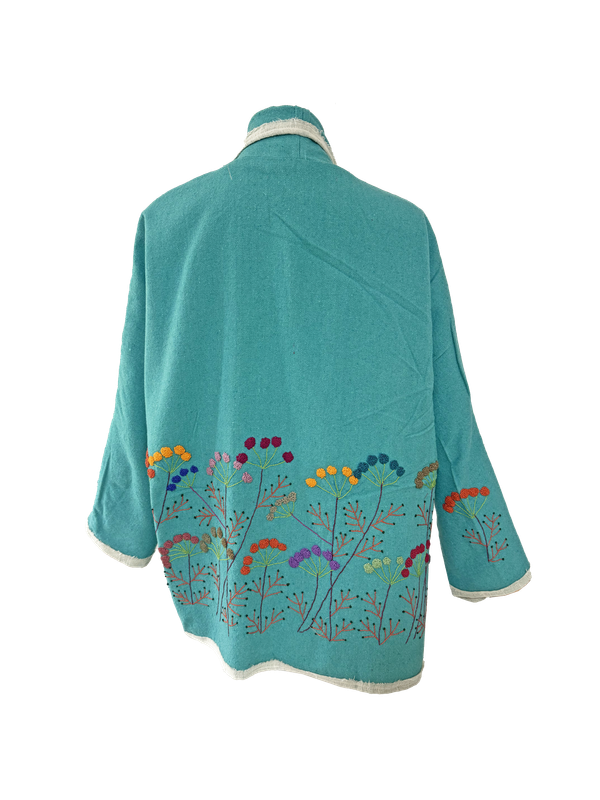 Nadia Dajani x UNHCR Abstract Floral Round Jacket in Turquoise