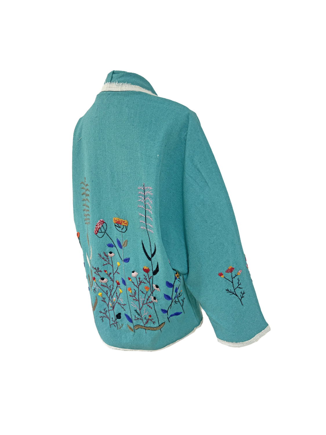 Nadia Dajani x UNHCR Abstract Floral Round Jacket in Turquoise with Cobalt Blue