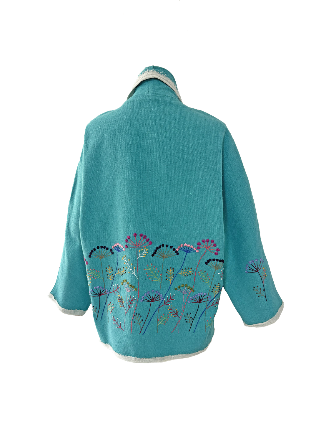 Nadia Dajani x UNHCR Abstract Floral Round Jacket in Turquoise with Pink