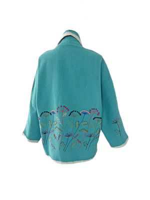Nadia Dajani x UNHCR Abstract Floral Round Jacket in Turquoise with Pink