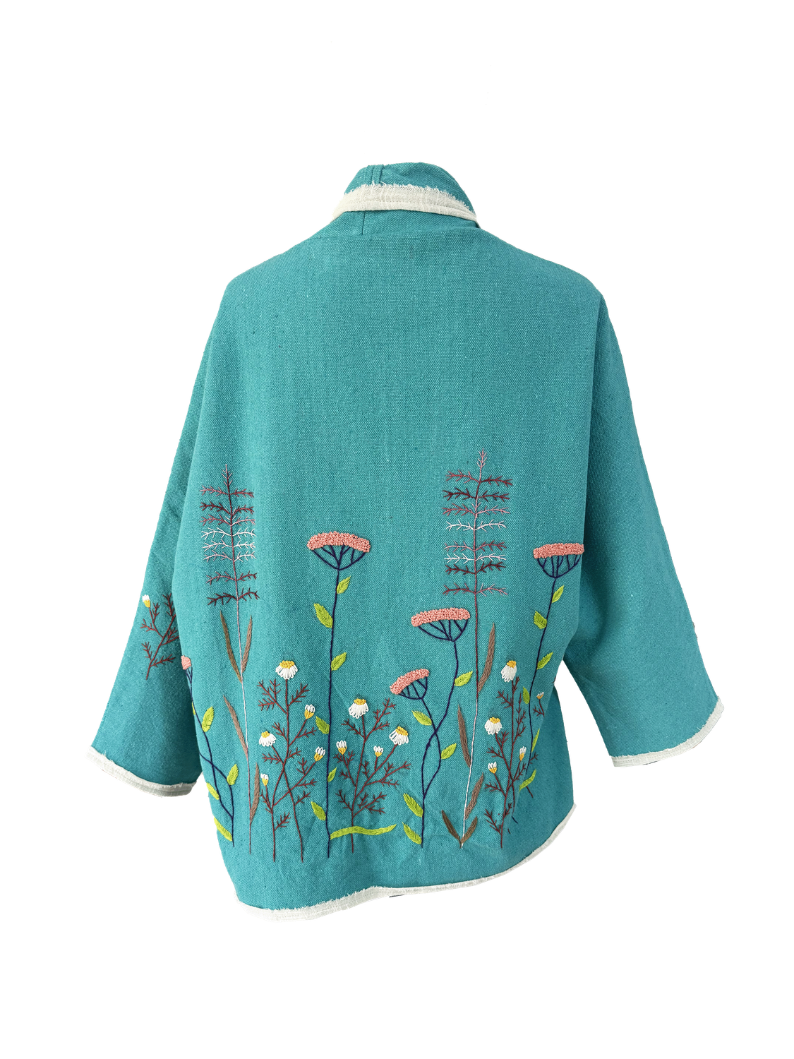 Nadia Dajani x UNHCR Abstract Floral Round Jacket in Turquoise with Pink and Green