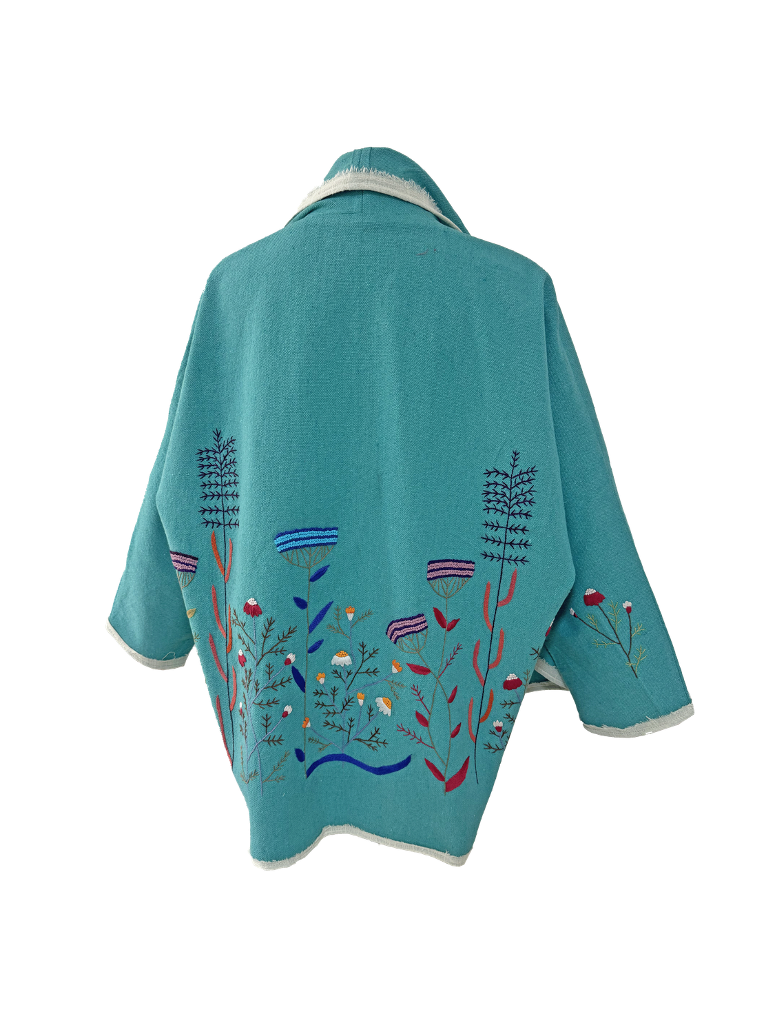 Nadia Dajani x UNHCR Abstract Floral Round Jacket in Turquoise with Red and Blue