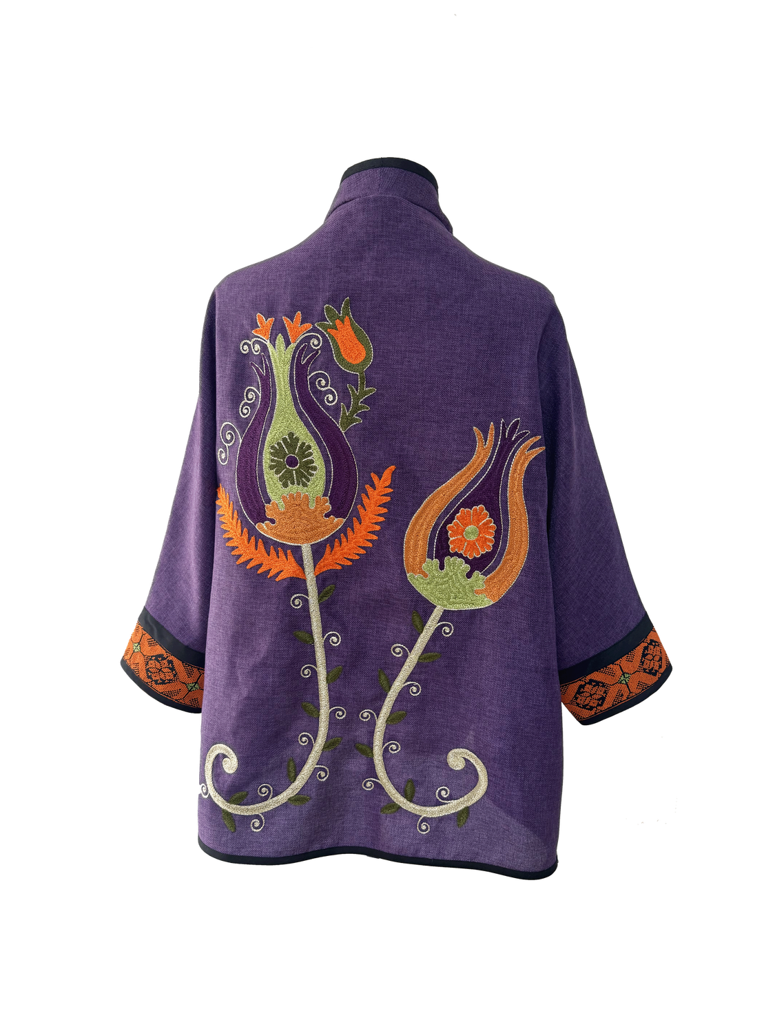 The Purple Round Jacket with Tulips and Antique Embroidery on the Cuffs