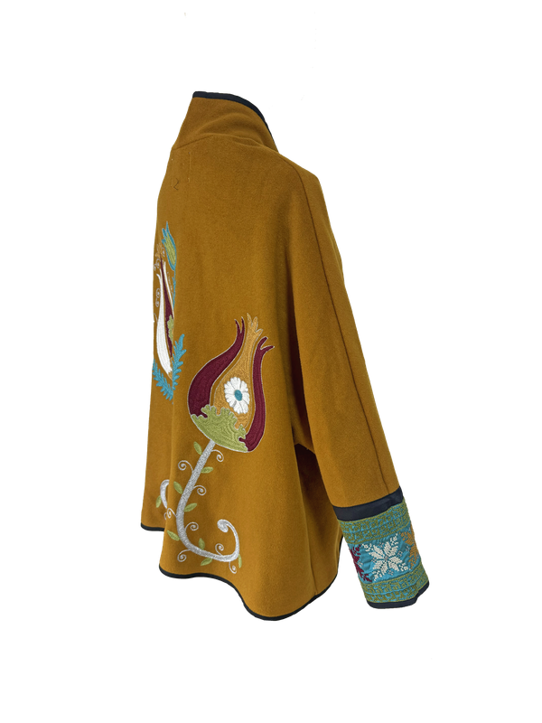 The Yellow Round Jacket with Tulips and Antique Embroidery on the Cuffs
