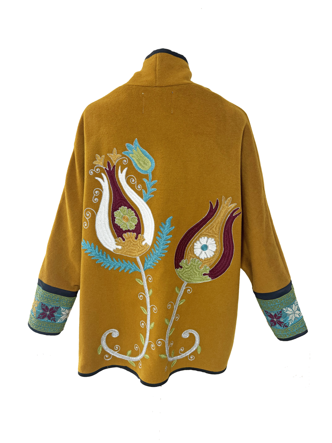 The Yellow Round Jacket with Tulips and Antique Embroidery on the Cuffs