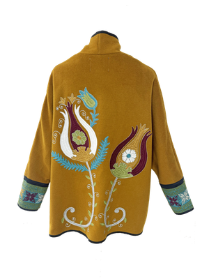 The Yellow Round Jacket with Tulips and Antique Embroidery on the Cuffs