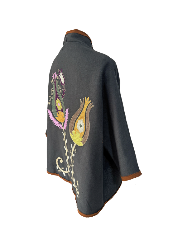 The Dark Grey Round Jacket With Aghabani Embroidery and Orange Trim