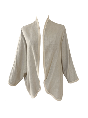 The Round Jacket in Beige With Beige Trim and Green Hand Embroidery