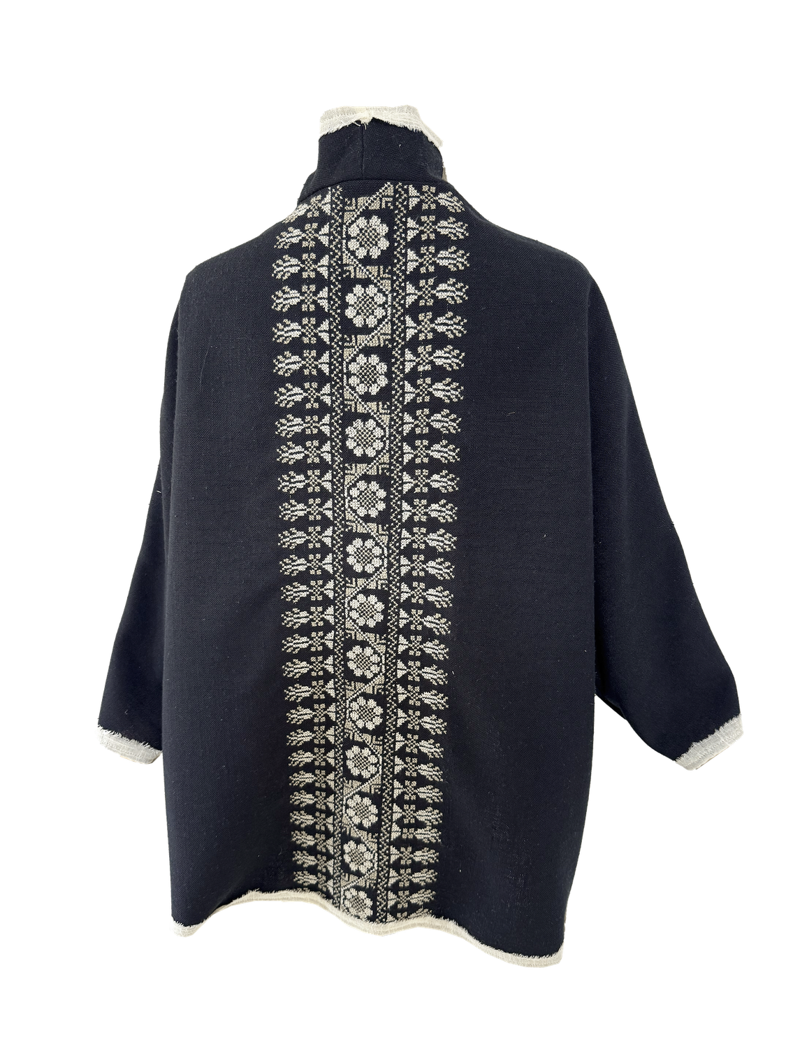 The Round Jacket in Black With White Embroidery