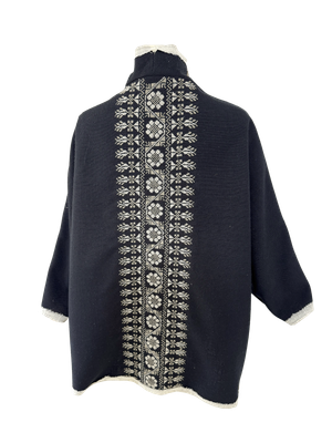 The Round Jacket in Black With White Embroidery