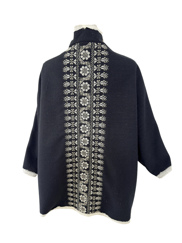 The Round Jacket in Black With White Embroidery