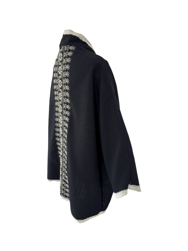 The Round Jacket in Black With White Embroidery