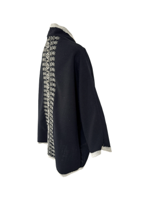 The Round Jacket in Black With White Embroidery