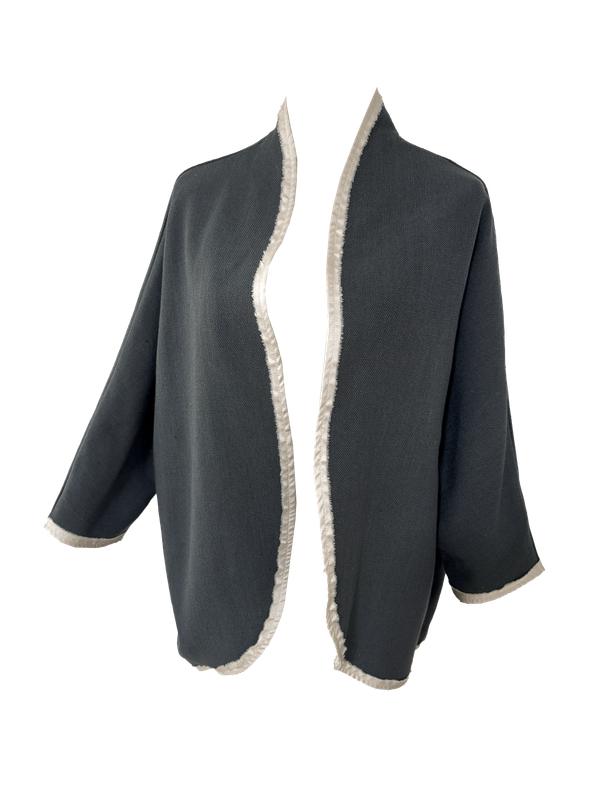 The Round Jacket in Dark Grey with Green Embroidery