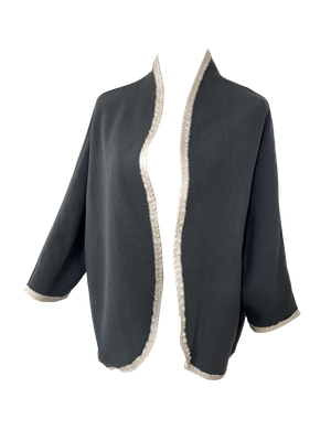 The Round Jacket in Dark Grey with Green Embroidery