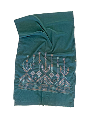 Dark Green Heavily Embroidered Scarf