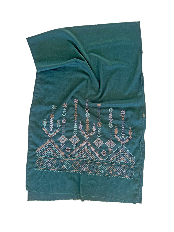 Dark Green Heavily Embroidered Scarf