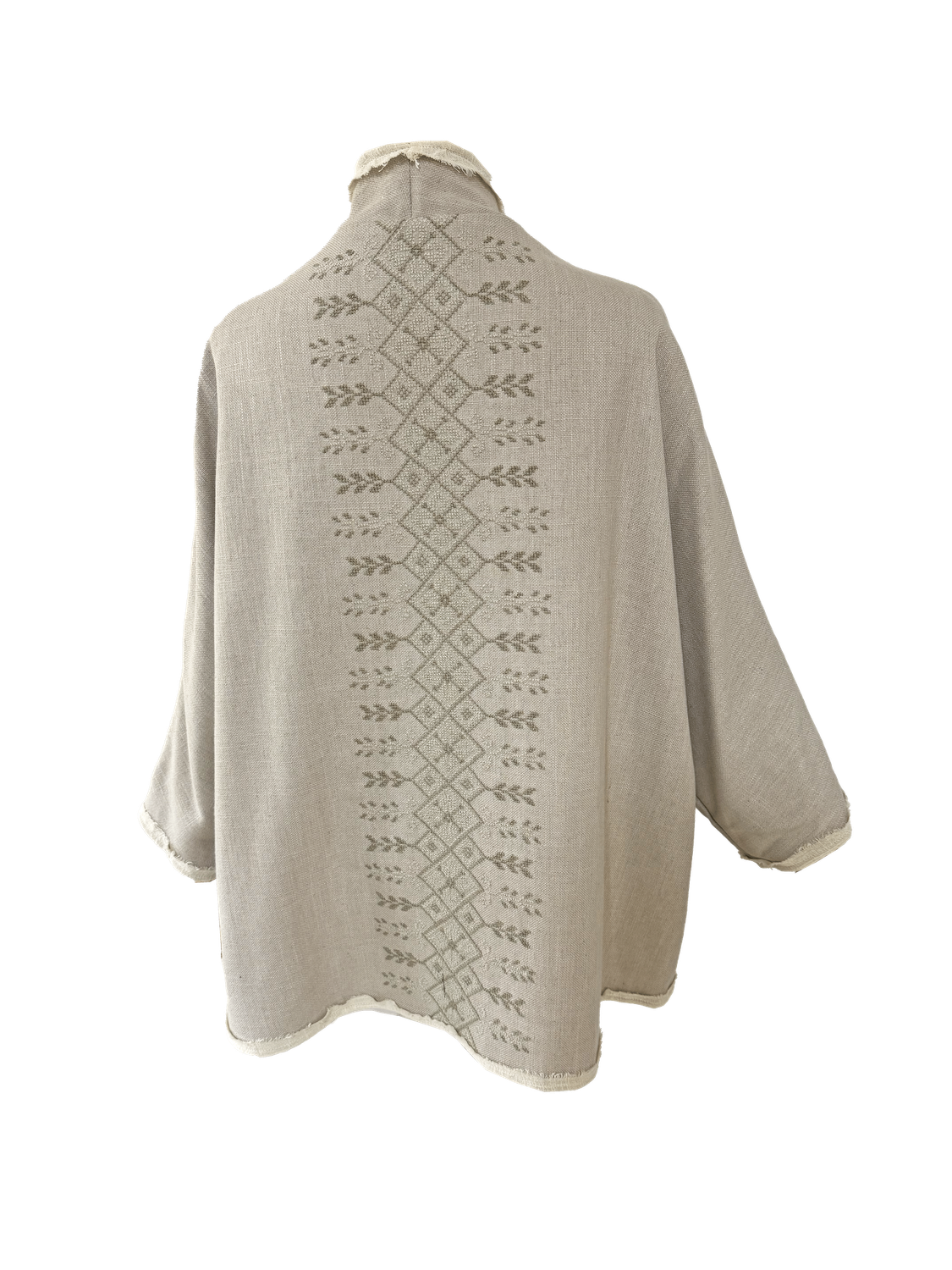 The Round Jacket in Beige Monochrome with Hand Embroidery