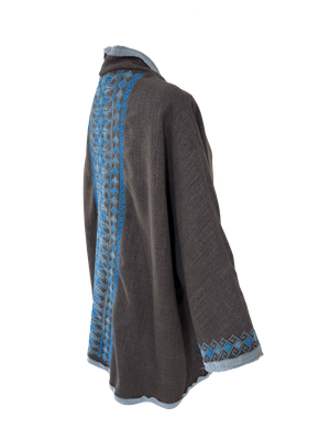 The Heavily Embroidered Round Jacket in Brown with Blue Embroidery