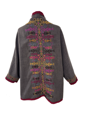 The Heavily Embroidered Round Jacket in Brown