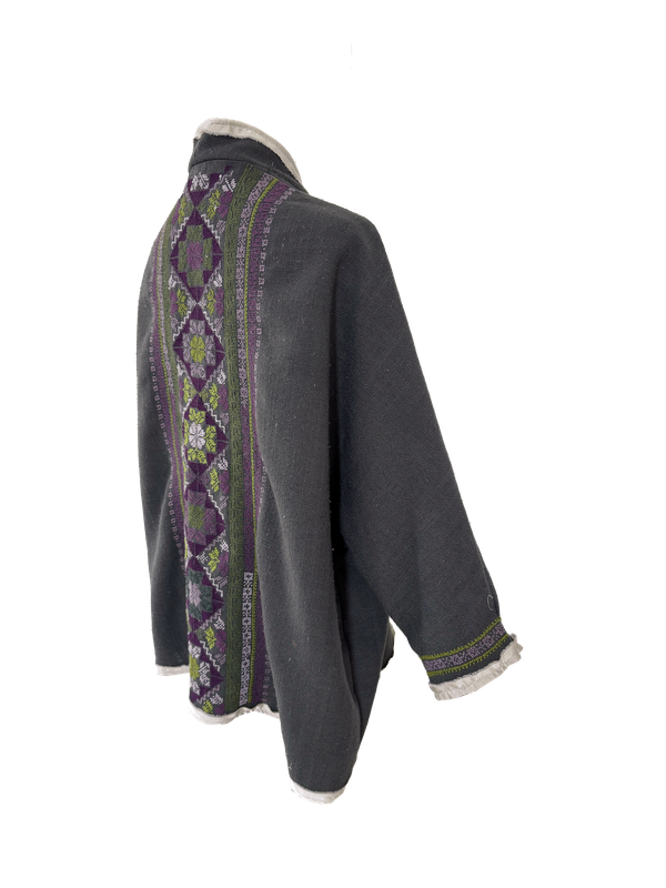The Heavily Embroidered Round Jacket in Charcoal Grey