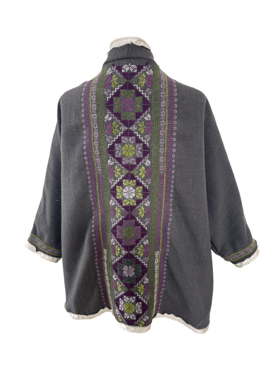 The Heavily Embroidered Round Jacket in Charcoal Grey