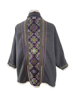 The Heavily Embroidered Round Jacket in Charcoal Grey