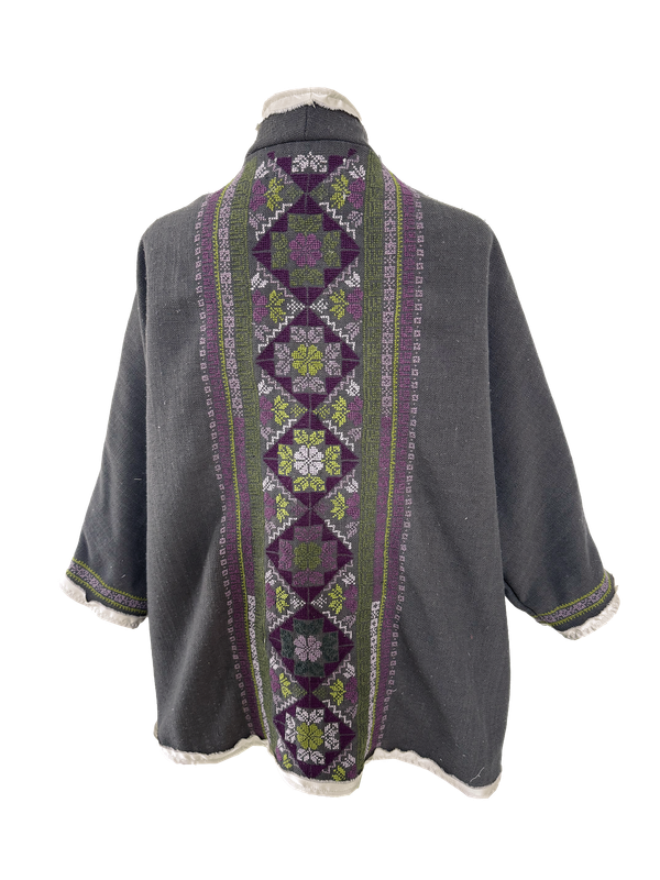 The Heavily Embroidered Round Jacket in Charcoal Grey